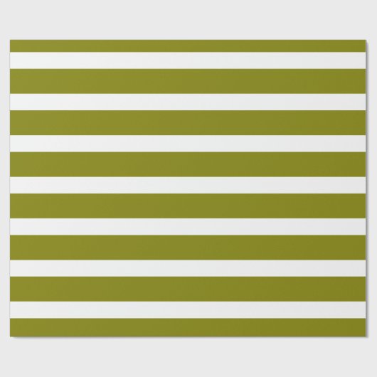 Olive Green und White Classic Horizontal gestreift Geschenkpapier (Flach)