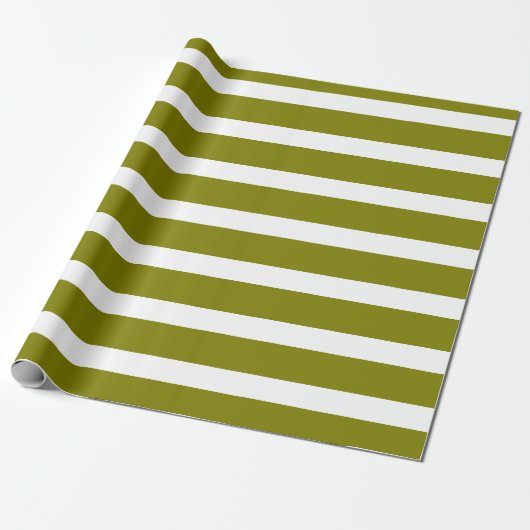 Olive Green und White Classic Horizontal gestreift Geschenkpapier (Ungerollt)