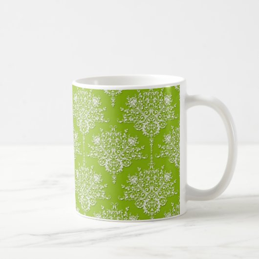 Olive Green und White Damask Kaffeetasse (Rechts)