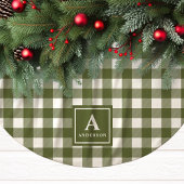 Olive Green und White Gingham Kariert Monogram Polyester Weihnachtsbaumdecke