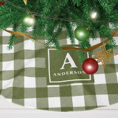 Olive Green und White Gingham Kariert Monogram Polyester Weihnachtsbaumdecke