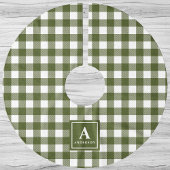 Olive Green und White Gingham Kariert Monogram Polyester Weihnachtsbaumdecke