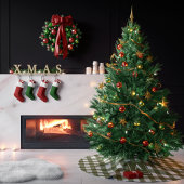 Olive Green und White Gingham Kariert Monogram Polyester Weihnachtsbaumdecke