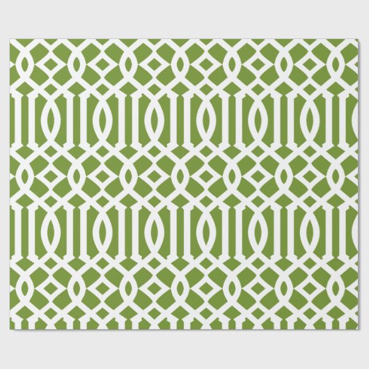 Olive Green und White Trellis Muster Geschenkpapier (Flach)