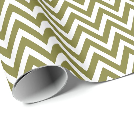 Olive Green und White Zickzack Geschenkpapier (Rolleneckpunkt)