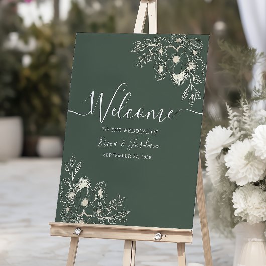 Olive Green Vintag Floral Wedding Welcome Poster