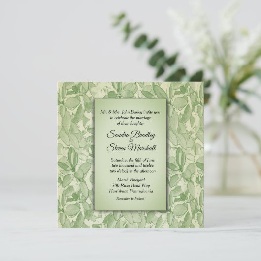 Olive Green Vintag Theme Wedding Einladung (Stehend Vorderseite)