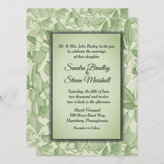 Olive Green Vintag Theme Wedding Einladung (Vorne/Hinten)