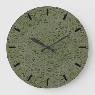 Olive green water droplets große wanduhr