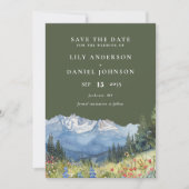 Olive Green Watercolor Mountain Photo Wedding Save The Date (Vorderseite)