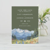 Olive Green Watercolor Mountain Photo Wedding Save The Date (Stehend Vorderseite)