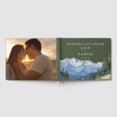 Olive Green Watercolor Mountain Wedding Photo Gästebuch (Voll)