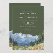 Olive Green Watercolor Mountain Wildflower Wedding Einladung (Vorne/Hinten)