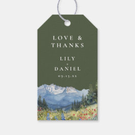 Olive Green Watercolor Mountain Wildflower Wedding Geschenkanhänger