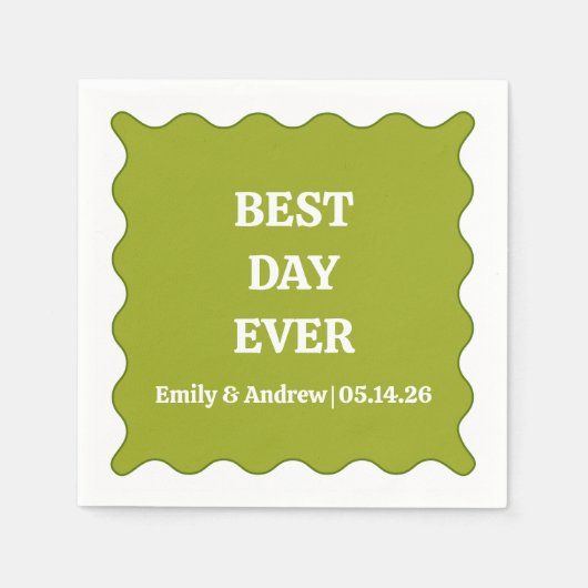 Olive Green Wavy Custom Wedding Serviette (Vorderseite)