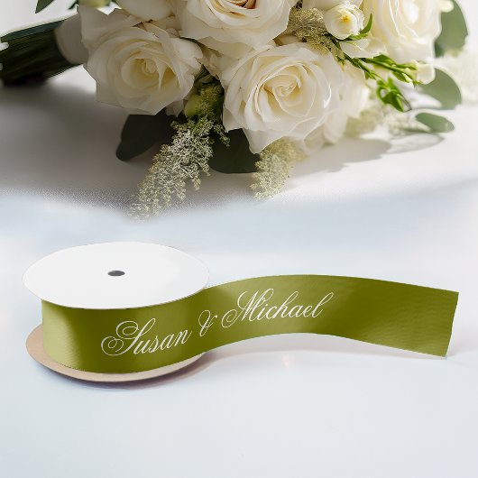Olive Green Wedding Elegante Script Calligraphy Satinband