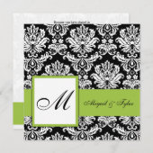Olive Green Wedding Monogram Damask Einladung (Vorne/Hinten)