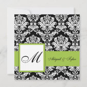Olive Green Wedding Monogram Damask Einladung (Vorderseite)
