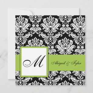 Olive Green Wedding Monogram Damask Einladung