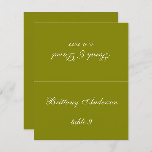 Olive Green Wedding Platzkarte (Vorne/Hinten)