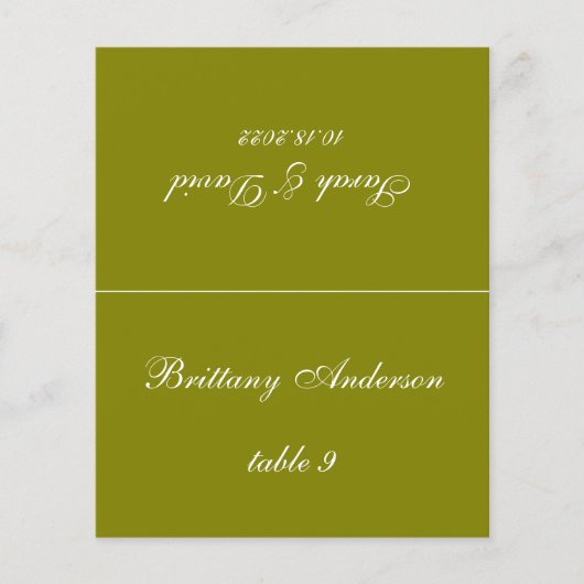 Olive Green Wedding Platzkarte (Vorderseite)