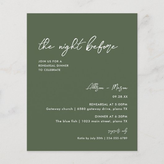 Olive Green Wedding Probe Dinner (Vorderseite)