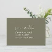 Olive Green Wedding Save the Date (Stehend Vorderseite)