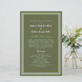 Olive Green Wedding Script Budget Zeremonie Progra (Stehend Vorderseite)