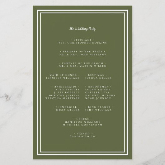 Olive Green Wedding Script Budget Zeremonie Progra (Rückseite)