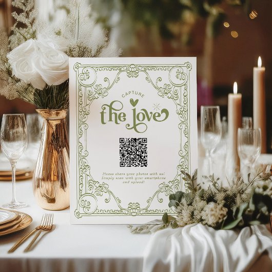 Olive Green Wedding the Liebe Foto Aktie QR Code Sockelschild