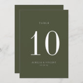 Olive Green Wedding Tischnummer Card (Vorne/Hinten)