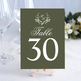 Olive Green Wedding Tischnummer Monogram Motif