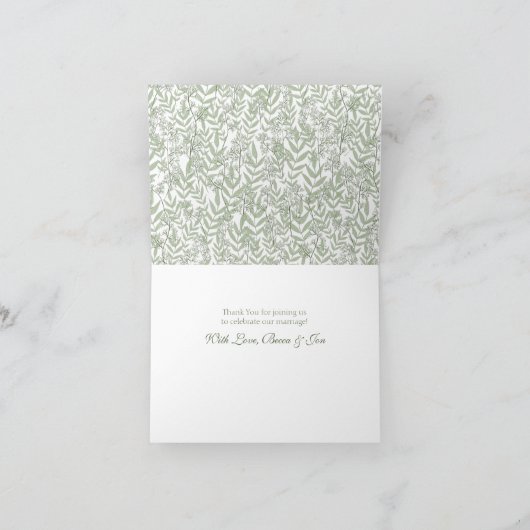 Olive Green Wedding Vintag Botanical Dankeskarte (Innenseite)