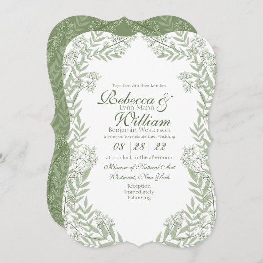 Olive Green Wedding Vintag Botanical Einladung (Vorne/Hinten)