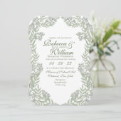 Olive Green Wedding Vintag Botanical Einladung (Stehend Vorderseite)