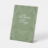 Olive Green Wedding Vintag Botanical Guest Book Sockelschild (Vorderseite)