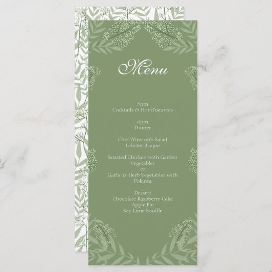 Olive Green Wedding Vintag Botanical Menu Menükarte (Vorne/Hinten)