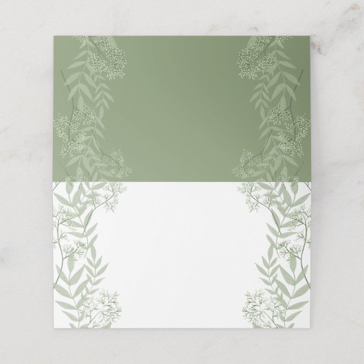 Olive Green Wedding Vintag Botanical Platzkarte (Außenseite Aufgefaltet)