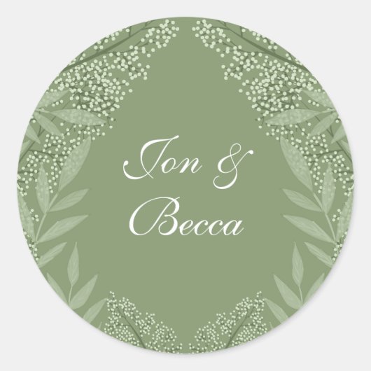 Olive Green Wedding Vintag Botanical Runder Aufkleber (Vorderseite)