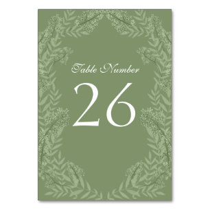 Olive Green Wedding Vintag Botanical Tischnummer
