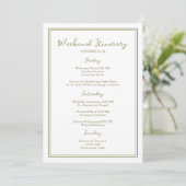 Olive Green Wedding Weekend Itinerary Card Einladung (Stehend Vorderseite)