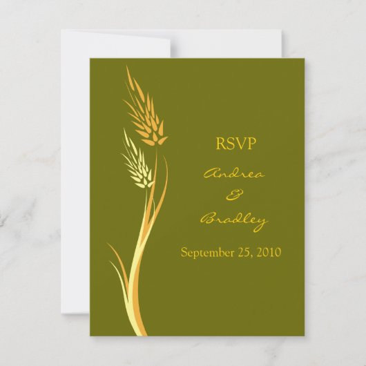 Olive Green Wheat Herbst Hochzeit RSVP Karte (Vorderseite)