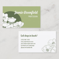 Olive Green White Anemones Line Art