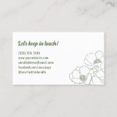 Olive Green White Anemones Line Art Visitenkarte (Rückseite)
