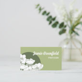 Olive Green White Anemones Line Art Visitenkarte (Stehend Vorderseite)