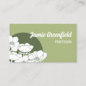 Olive Green White Anemones Line Art Visitenkarte (Vorderseite)