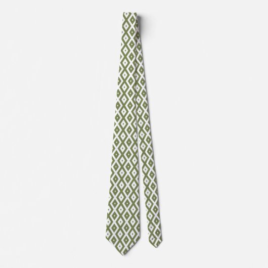 Olive-Green-White-Diamant Krawatte (Vorderseite)