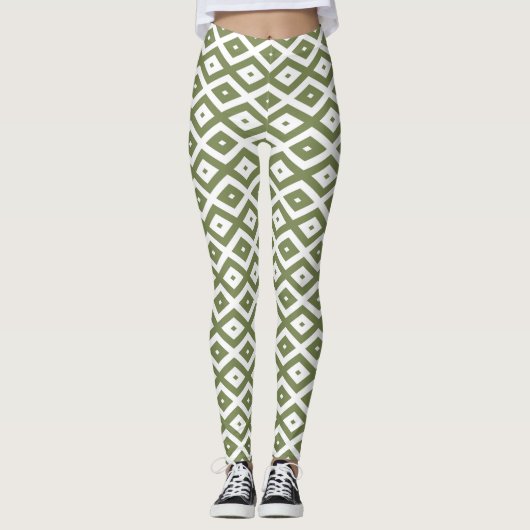 Olive-Green-White-Diamant Leggings (Vorderseite)
