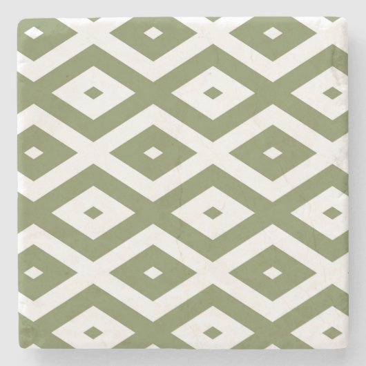 Olive-Green-White-Diamant-Muster Steinuntersetzer (Vorderseite)