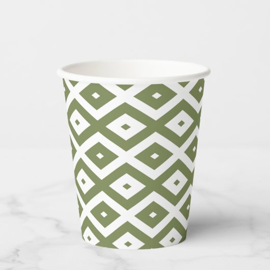 Olive-Green-White-Diamant Pappbecher (Vorderseite)